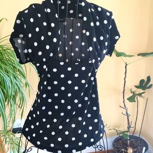 Women's Black/white polka dot top- Frederick's of Hollywood Size M